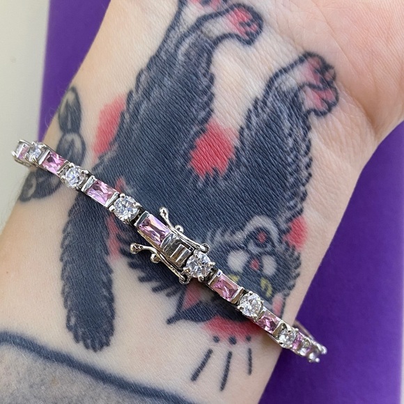 💛 Sterling Silver White & Pink CZ Tennis Bracelet - Picture 3 of 8